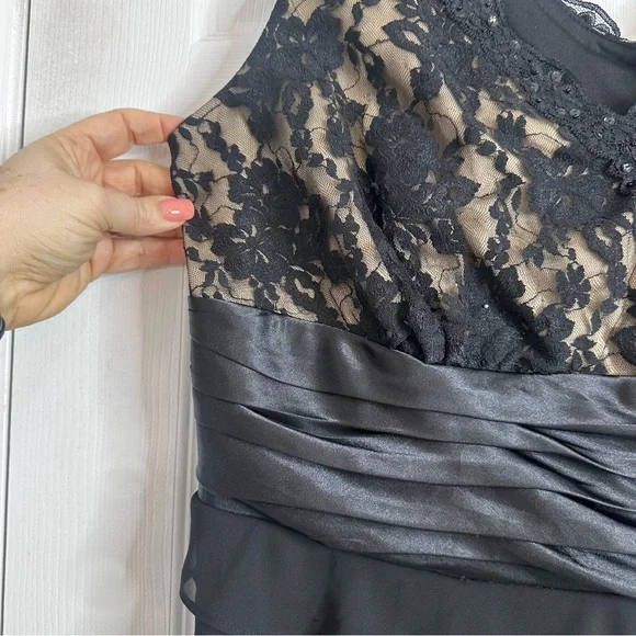 Elegant Black Lace & Chiffone Ruffle Women's Cocktail Dress Plus Size 18W - Picture 6 of 15